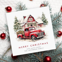 Tarjeta Festiva Navidades de Camión Rojo Retro Vintage saludan