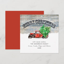 Tarjeta Festiva Navidades de Camión Rojo Retro Vintage saludan