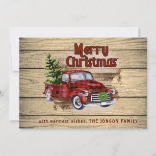 Tarjeta Festiva Navidades de Camión Rojo Rústico Retro Saludo FOTO