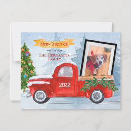 Tarjeta Festiva Navidades de Camiones Rojos con foto de Mascota li