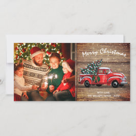 Tarjeta Festiva Navidades de camionetas rusticas de época foto 8x4