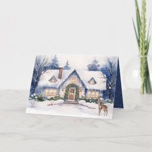 Tarjeta Festiva Navidades De Campaña Con Venado En Copos De Nieve