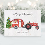 Tarjeta Festiva Navidades de Camper de Tractor Rojo Vintage no fot<br><div class="desc">Desee a sus amigos y familia una feliz temporada de vacaciones con este tractor rojo vintage y diseño de camper rojo. Personaliza tu saludo de vacaciones y tu apellido.</div>