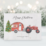 Tarjeta Festiva Navidades de Camper de Tractor Rojo Vintage no fot<br><div class="desc">Desee a sus amigos y familia una feliz temporada de vacaciones con este tractor rojo vintage y diseño de camper rojo. Personaliza tu saludo de vacaciones y tu apellido.</div>