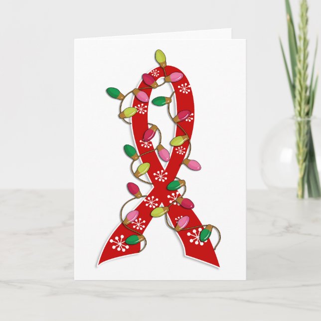 Tarjeta Festiva Navidades de Cáncer de Sangre Iluminan Cinta (Anverso)