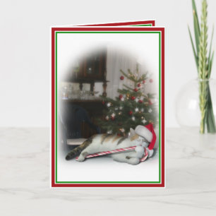 Tarjeta Festiva Navidades de Candy Cane Kitty