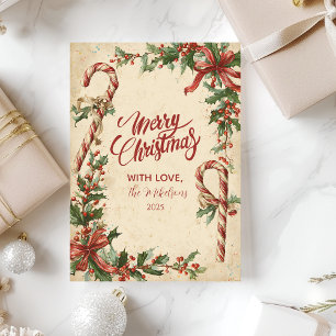 Tarjeta Festiva Navidades de Candy Cane Poinsettia