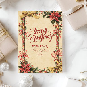 Tarjeta Festiva Navidades de Candy Cane Poinsettia