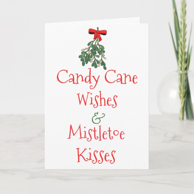 Tarjeta Festiva Navidades de Candy Cane Wishes & Mistletoe Kisses (Anverso)