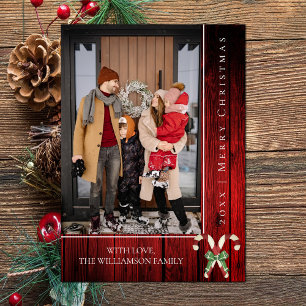 Tarjeta Festiva Navidades de Candy Canes Rústicos   Rojo