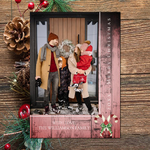 Tarjeta Festiva Navidades de Candy Canes Rústicos   Rosa