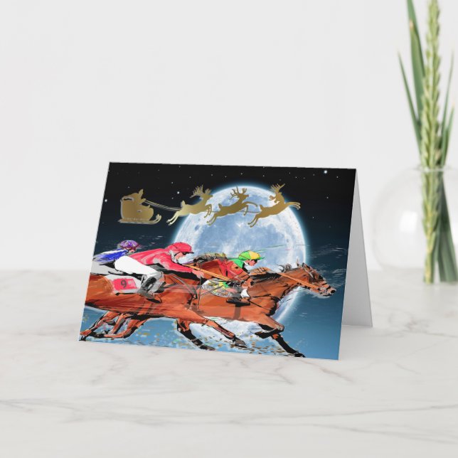 Tarjeta Festiva Navidades de Carreras de caballos o en todas las o (Anverso)