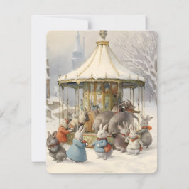 Tarjeta Festiva navidades de carrusel de conejos de época