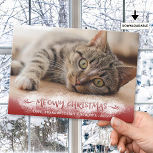 Tarjeta Festiva Navidades de Cat Photo MEOWY Nieve Roja