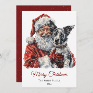 Tarjeta Festiva Navidades de Cattle Dog Santa Claus
