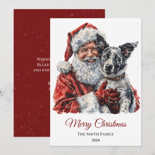 Tarjeta Festiva Navidades de Cattle Dog Santa Claus (Anverso / Reverso)