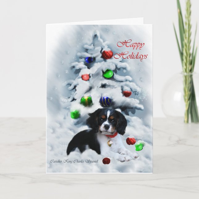 Tarjeta Festiva Navidades de Cavalier King Charles Spaniel (Anverso)