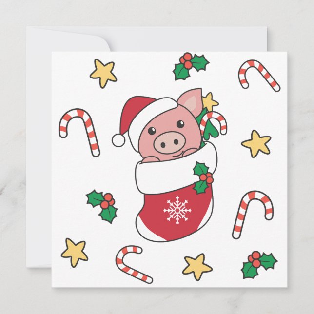 Tarjeta Festiva Navidades de cerdo Nieve animales de invierno cerd (Anverso)