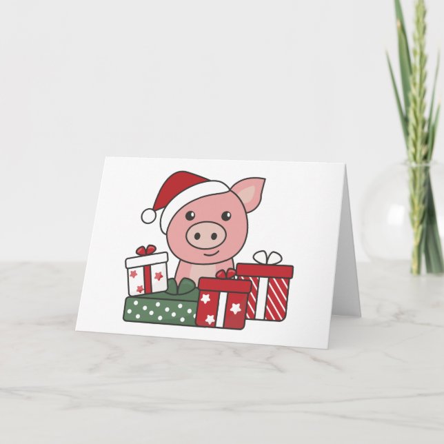 Tarjeta Festiva Navidades de cerdo regalan animales de invierno ce (Anverso)