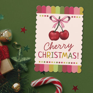 Tarjeta Festiva Navidades de cerezo rosado y rojo