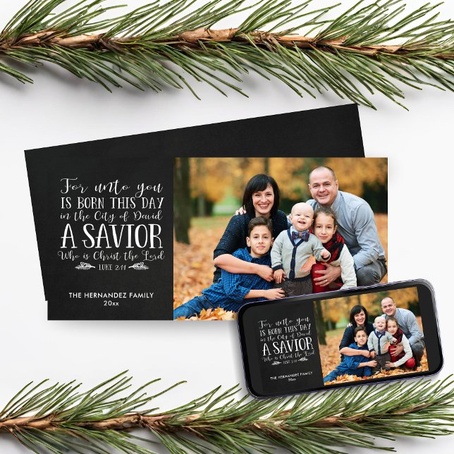 Tarjeta Festiva Navidades de Chalkboard Biblia Verse foto de feria (Chalkboard Christmas Bible Verse Holiday Photo Card)