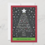 Tarjeta Festiva Navidades de Chalkboard con la mano dejada - Foto<br><div class="desc">Difundir alegría de vacaciones con estilo con esta moderna tarjeta de Navidades de estilo chalé negro estilo vintage... con arte de tiza con letras modernas a mano en el diseño del árbol de Navidad contiene las palabras: alegría ・ amor ・ paz ・ creer ・ noche silenciosa ・ alegría y brillo...</div>