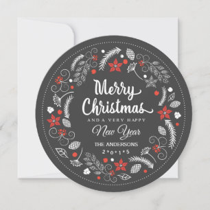 TARJETA FESTIVA NAVIDADES DE CHALKBOARD FOTO DE FLORAL DE VACACION