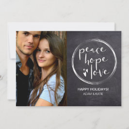 Tarjeta Festiva Navidades de Chalkboard PEACE HOPE LOVE Personaliz