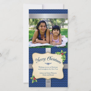 Tarjeta Festiva Navidades de Chevron azules con regalo envuelto