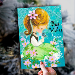 Tarjeta Festiva Navidades de chicas del jardín vintage saludo de a