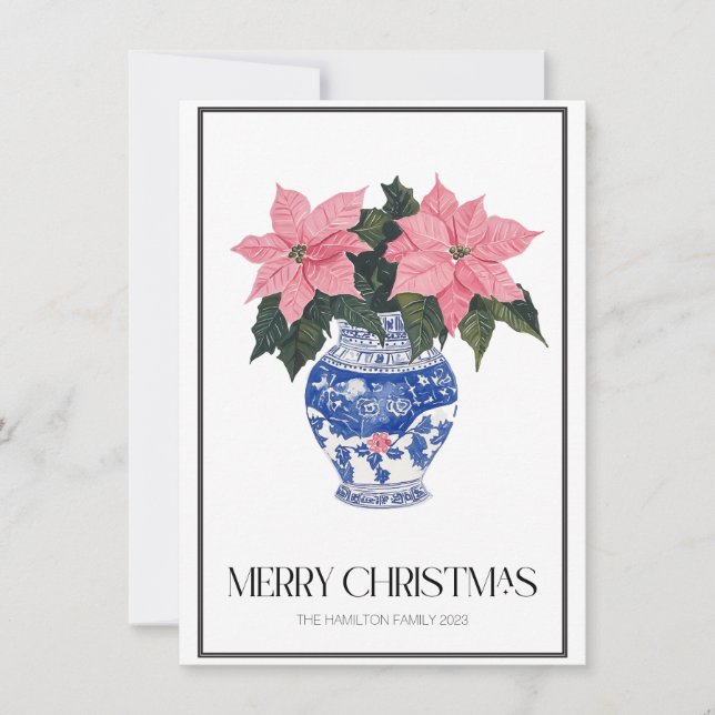 Tarjeta Festiva Navidades de Chinoiserie Fotografía de Poinsettia  (Anverso)