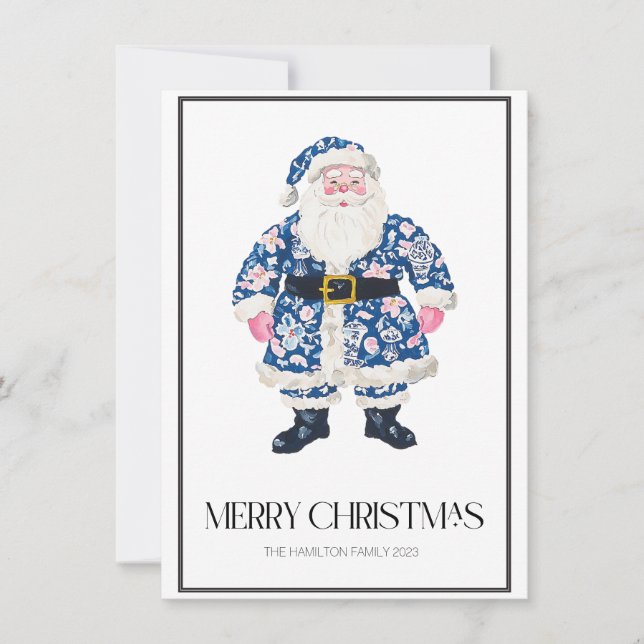 Tarjeta Festiva Navidades de Chinoiserie Santa Preppy Foto (Anverso)