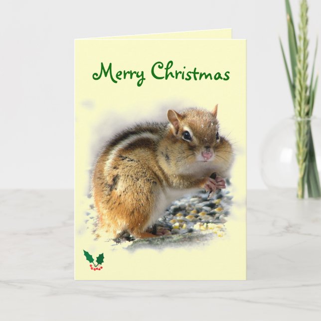 Tarjeta Festiva Navidades de Chipmunk en fiestas (Anverso)