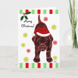 Tarjeta Festiva Navidades de chocolate Labrador Puppy y Santa Hat