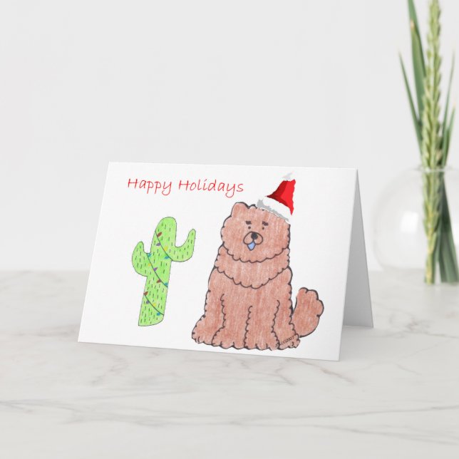 Tarjeta Festiva Navidades de Chow Chow Red Cactus (Anverso)