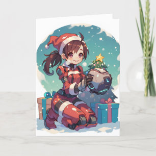 Tarjeta Festiva Navidades de Ciencia Ficción de Anime Chica