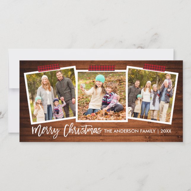 Tarjeta Festiva Navidades de cinta de revestimiento de madera de g (Anverso)