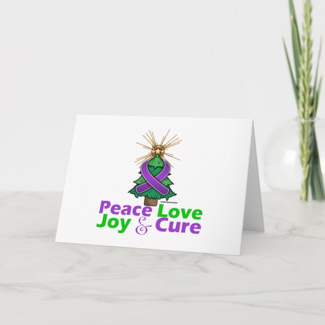Tarjeta Festiva Navidades de Cinta Púrpura Paz Amor, Alegría Y Cur (Anverso)