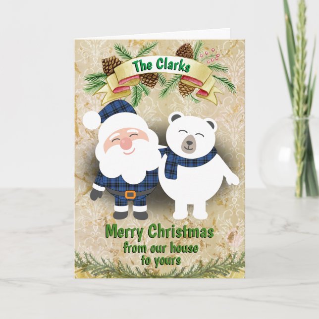 Tarjeta Festiva Navidades de Clan Clark y Scottish Clergy Tartan (Anverso)