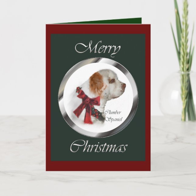 Tarjeta Festiva Navidades de Clumber Spaniel Regalos (Anverso)
