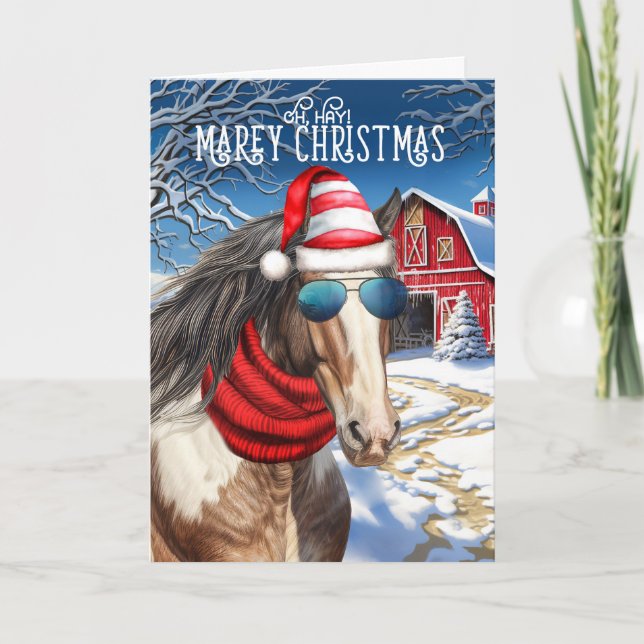 Tarjeta Festiva Navidades de Clydesdale Horse Funny MAREy (Anverso)