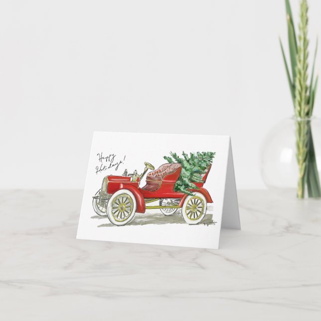 Tarjeta Festiva Navidades de coches clásicos (Anverso)