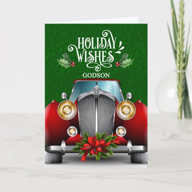 Tarjeta Festiva navidades de Coches de Godsons Red Classic (Anverso)