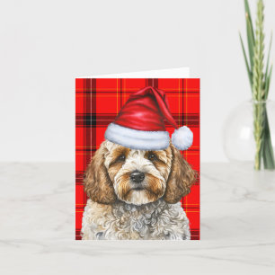 Tarjeta Festiva Navidades de Cockapoo Santa Dog Red Holiday