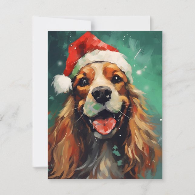 Tarjeta Festiva Navidades de Cocker Spaniel pincel de arte (Anverso)