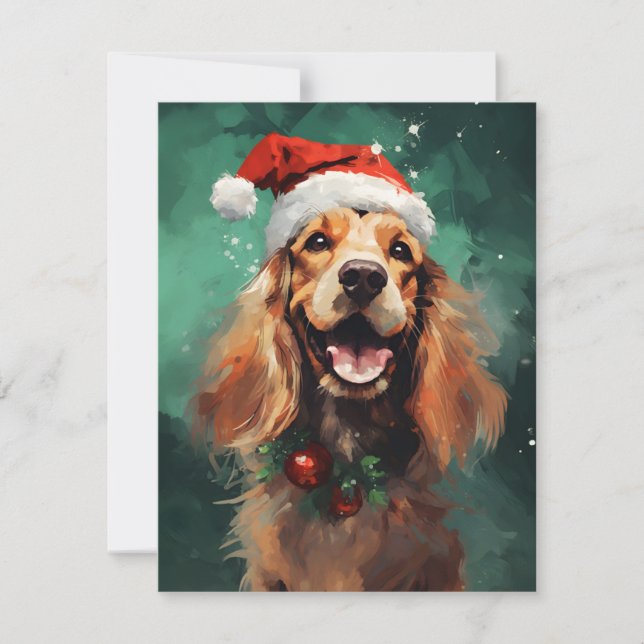 Tarjeta Festiva Navidades de Cocker Spaniel pincel de arte (Anverso)