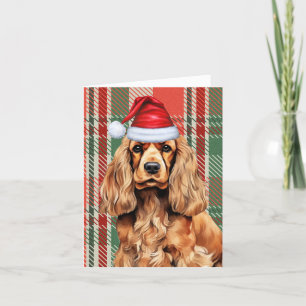 Tarjeta Festiva Navidades de Cocker Spaniel Red y Green Plaid