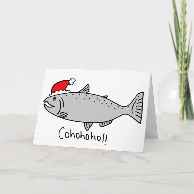 Tarjeta Festiva Navidades de Cohoho Salmon Doodle (Anverso)