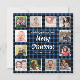 Tarjeta Festiva Navidades de Collage de fotos Blue Buffalo Plaid 1