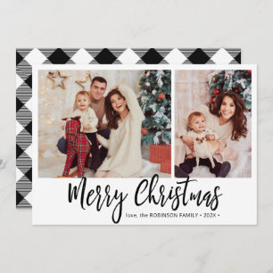 Tarjeta Festiva Navidades de Collage de fotos de Buffalo Plaid Rus